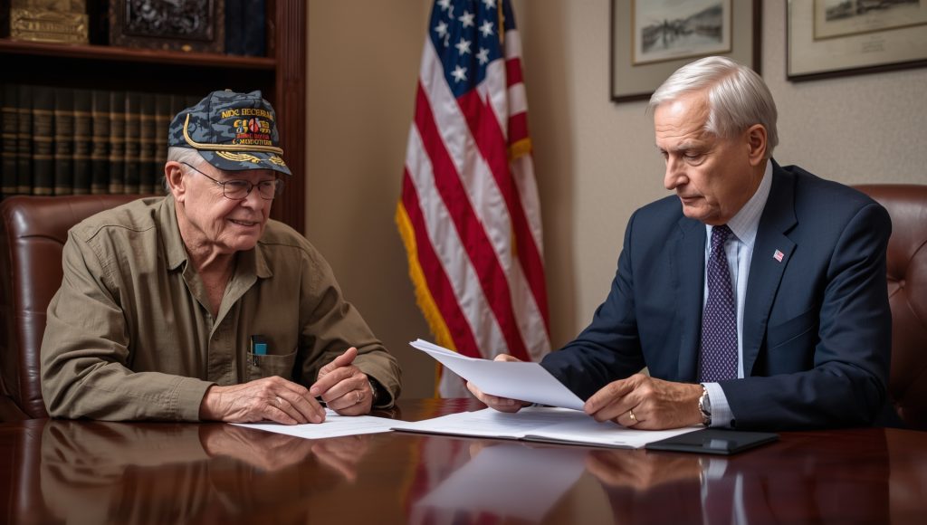 Michigan veteran meeting with an elder attorney to discuss veterans benefits and elder law planning